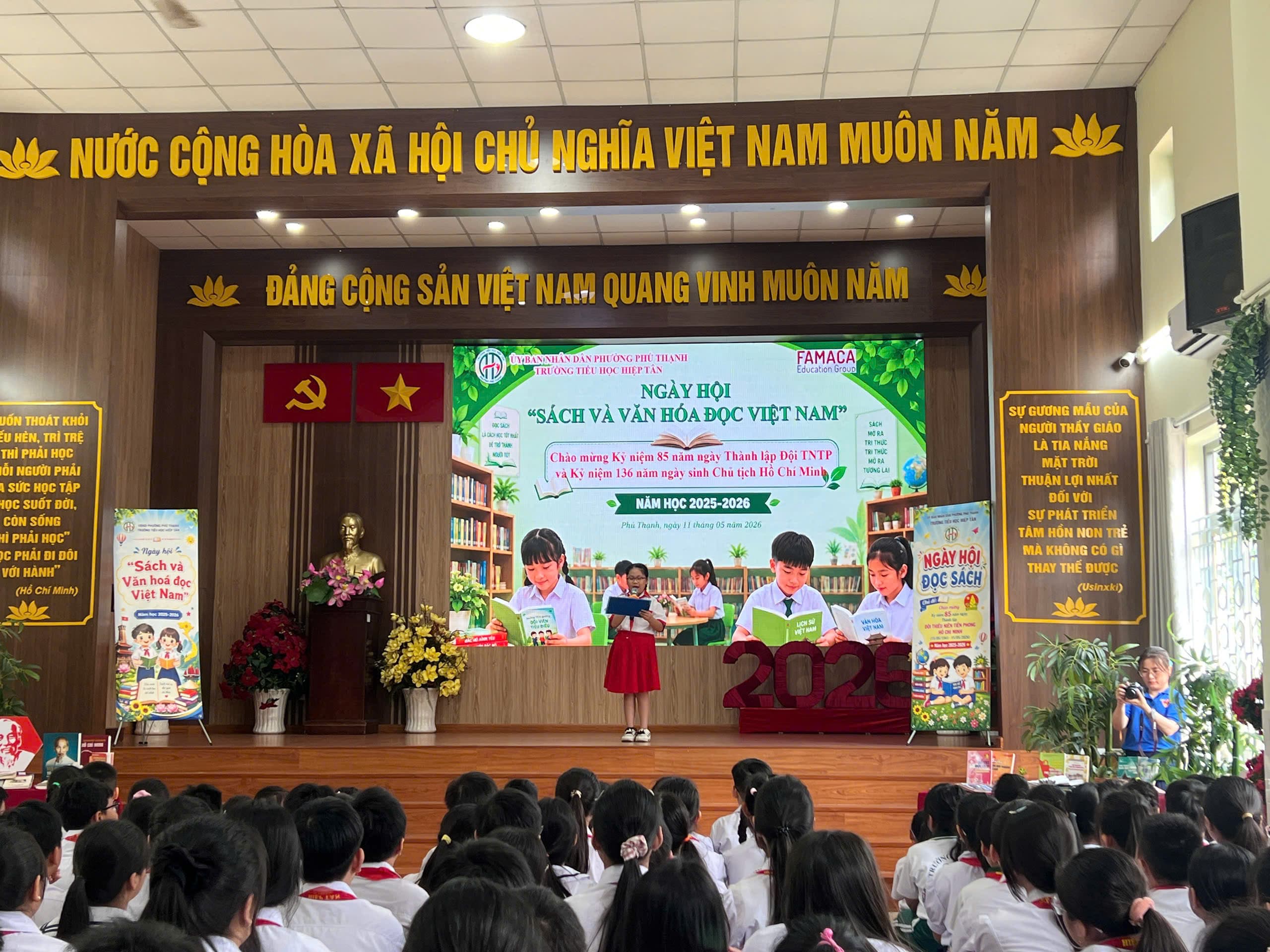 Students reading in a warm, welcoming school environment